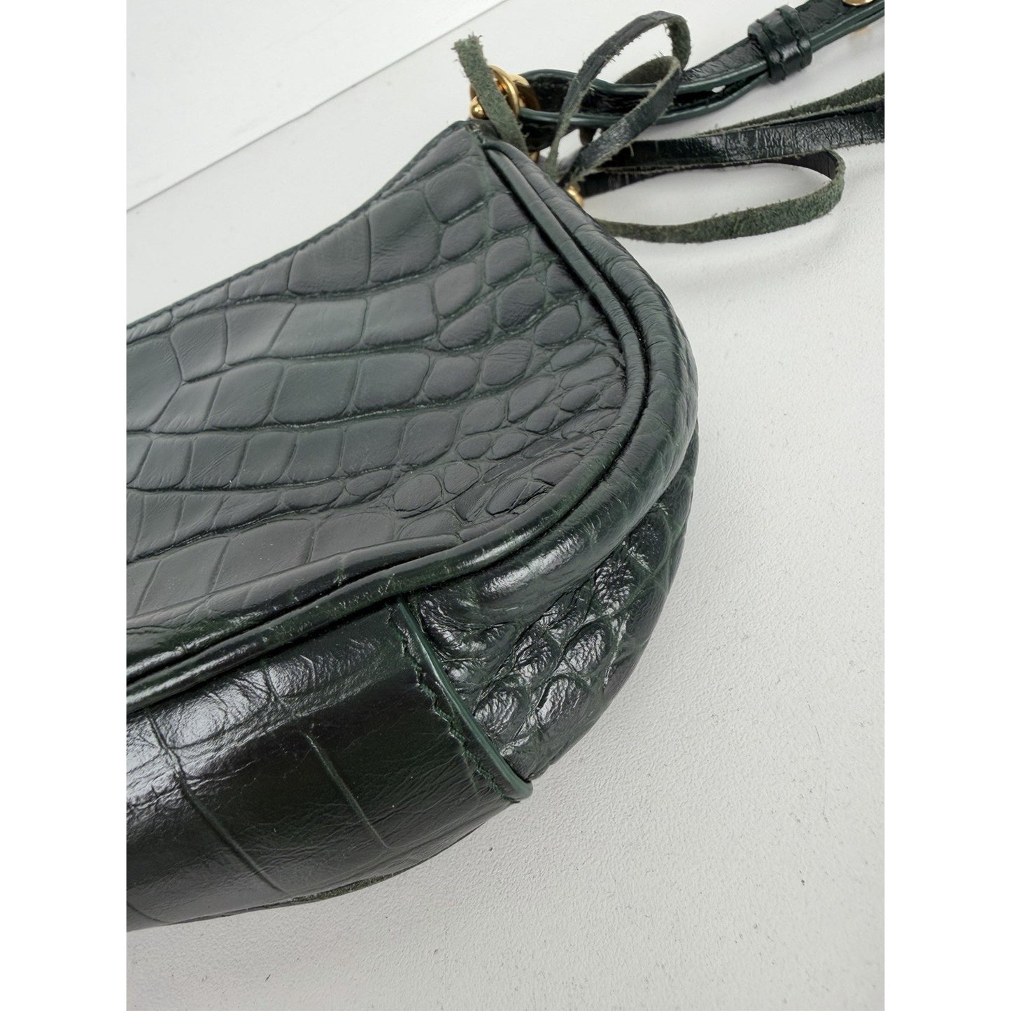 Balenciaga Le Cagole Mini Shoulder Bag in Dark Green Croc-Embossed Leather S-01