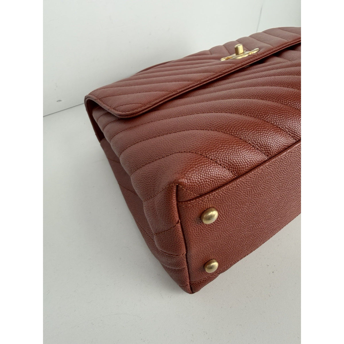 Chanel Chevron Quilted Coco Handle Flap Medium Bag in Rich Brick-Red 2018 D5