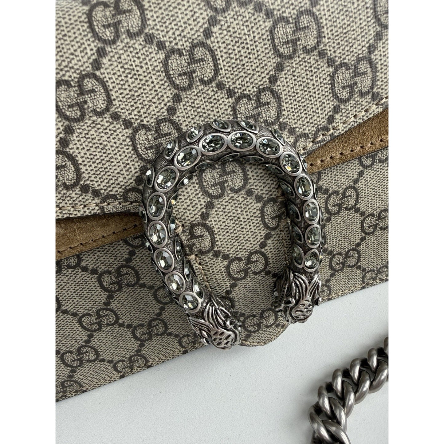 Gucci GG Supreme Monogram Dionysus Small Shoulder Bag Coated Canvas & Suede S15