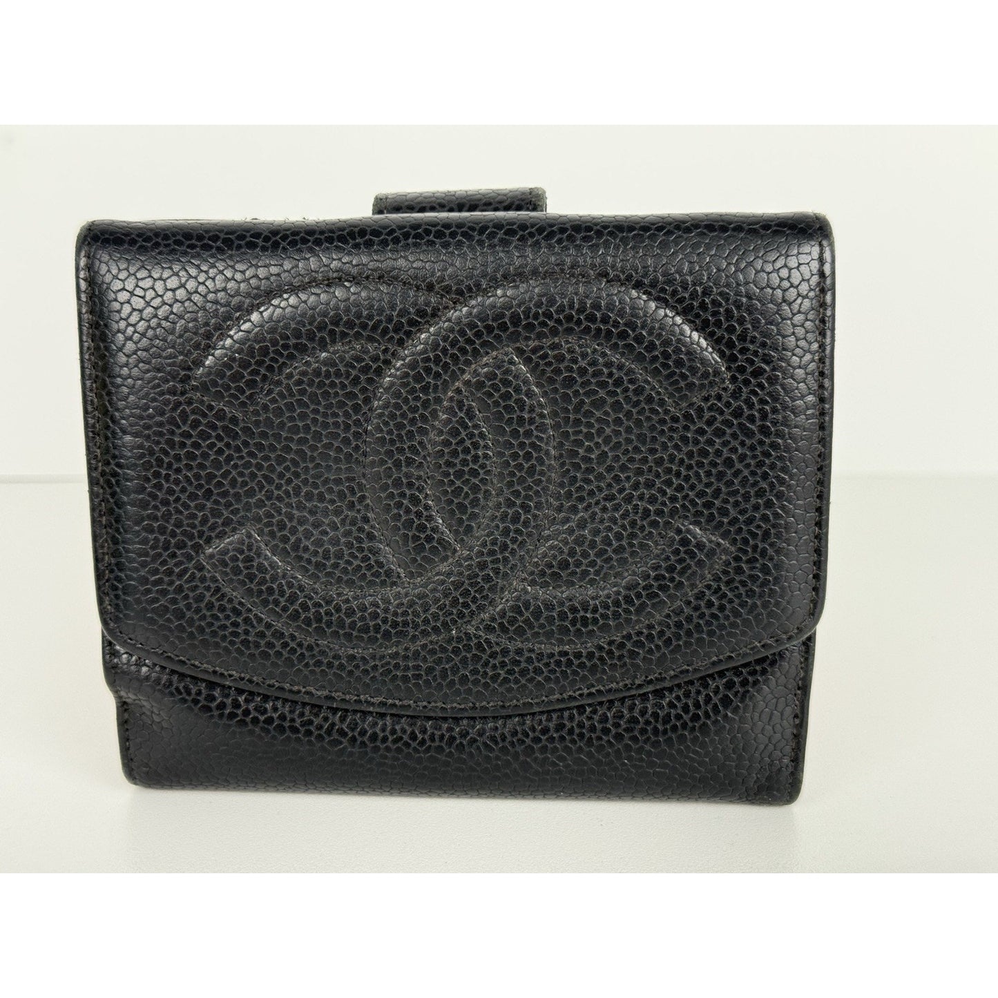 Chanel Vintage Timeless CC Compact Black Caviar Leather Women's Wallet