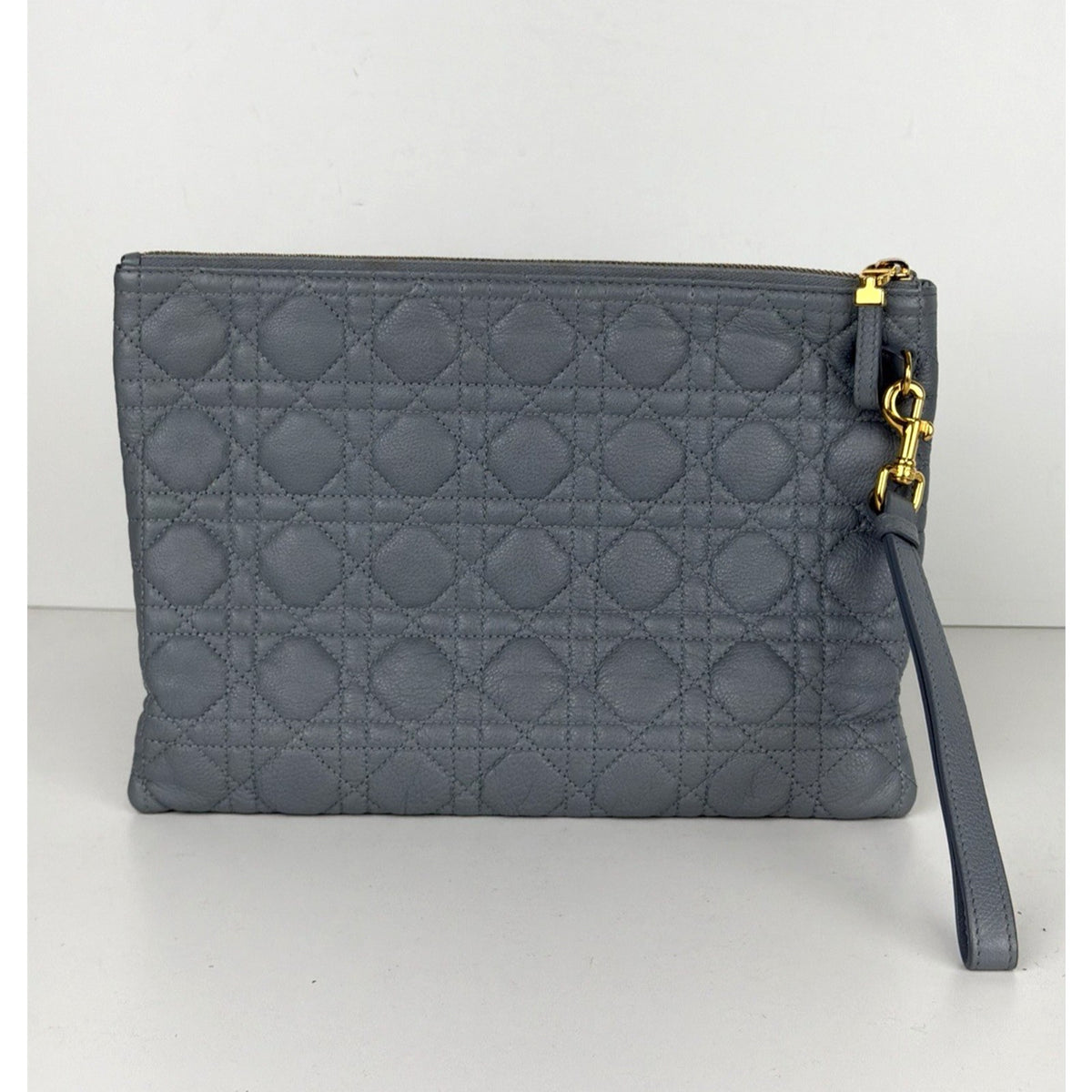 Christian Dior Caro Large Pouch Clutch Bag in Blue Quilted Calfskin Leather S03