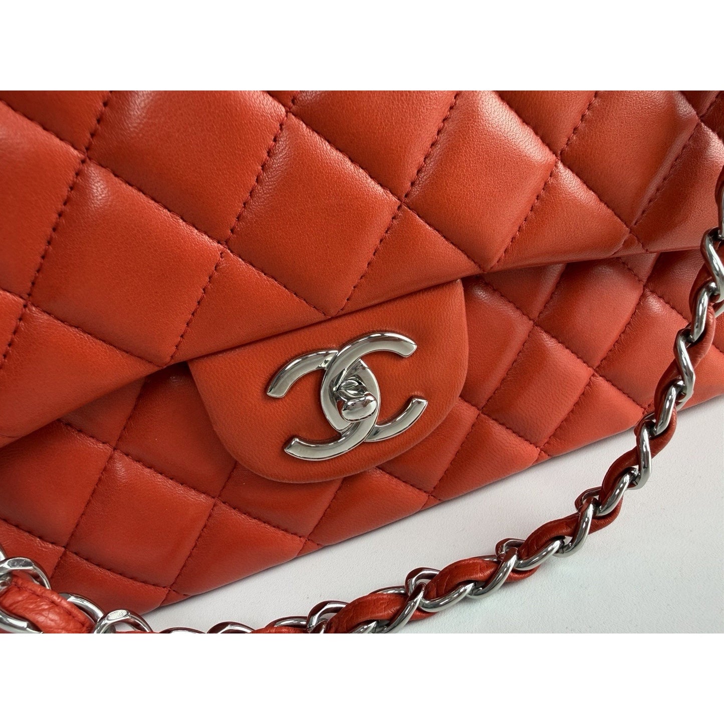 Chanel Classic Double Flap Maxi Bag in Orange Red Quilted Leather 2011 C8