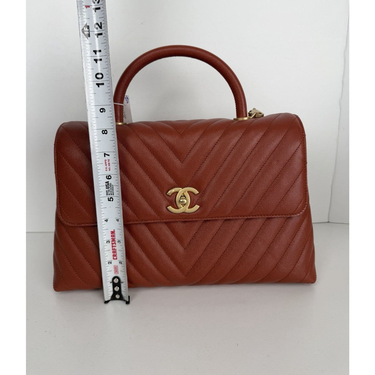 Chanel Chevron Quilted Coco Handle Flap Medium Bag in Rich Brick-Red 2018 D5