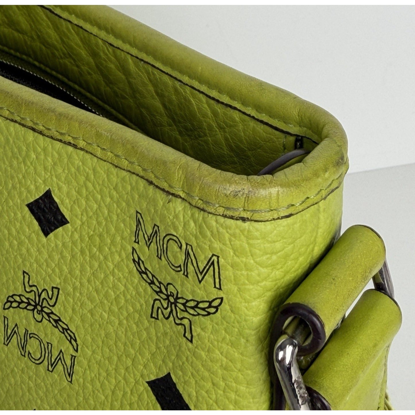 MCM Messenger Crossbody Bag in Neon Green Visetos Monogram Leather S-15