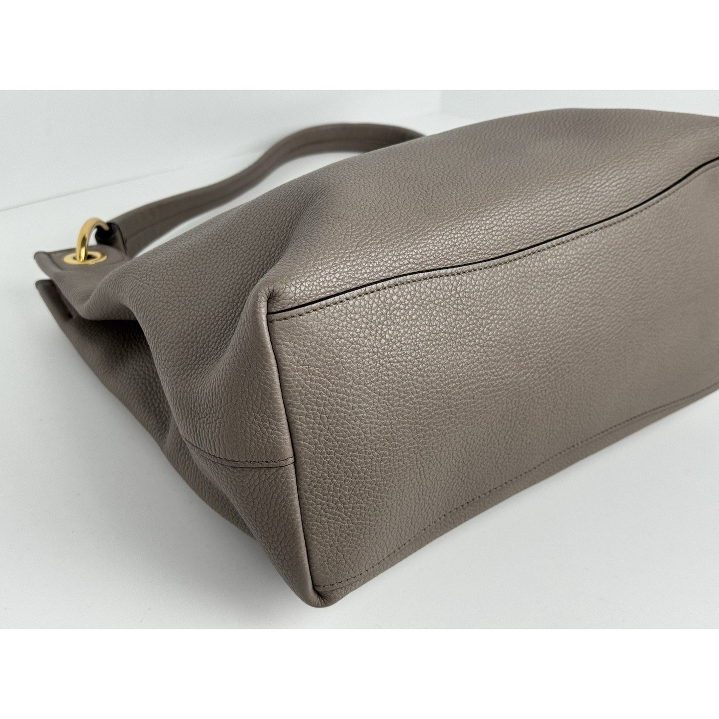 Prada Vitello Phenix Taupe Leather Logo Hobo Shoulder Bag