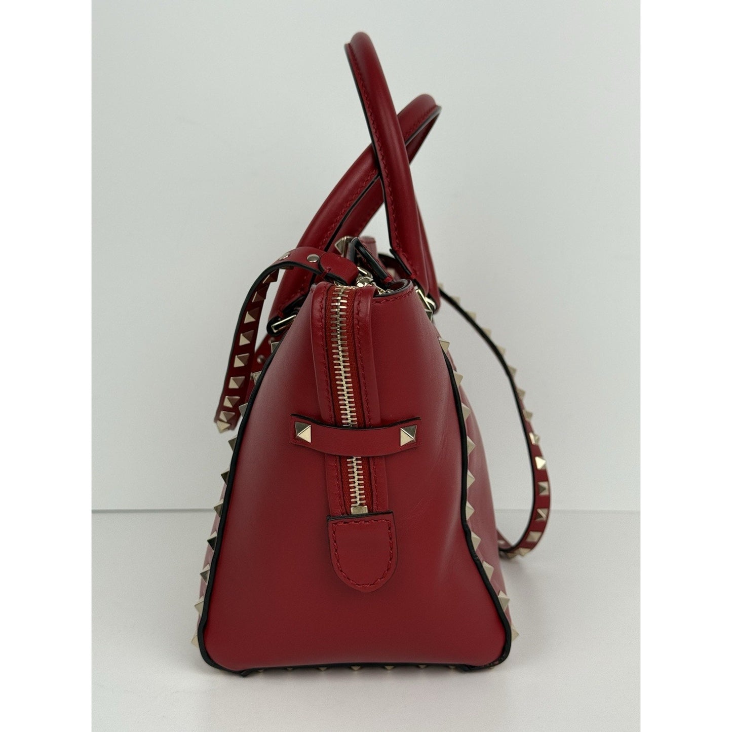 Valentino Garavani Calfskin Rockstud Shoulder Handbag Tote Red