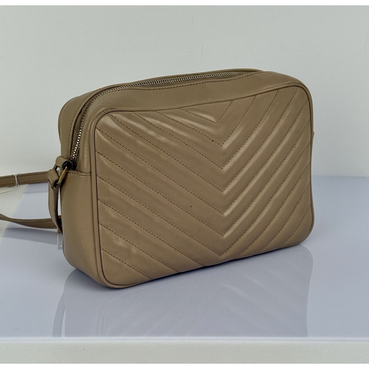 Saint Laurent Camera Bag Calfskin Matelasse Monogram Lou Beige