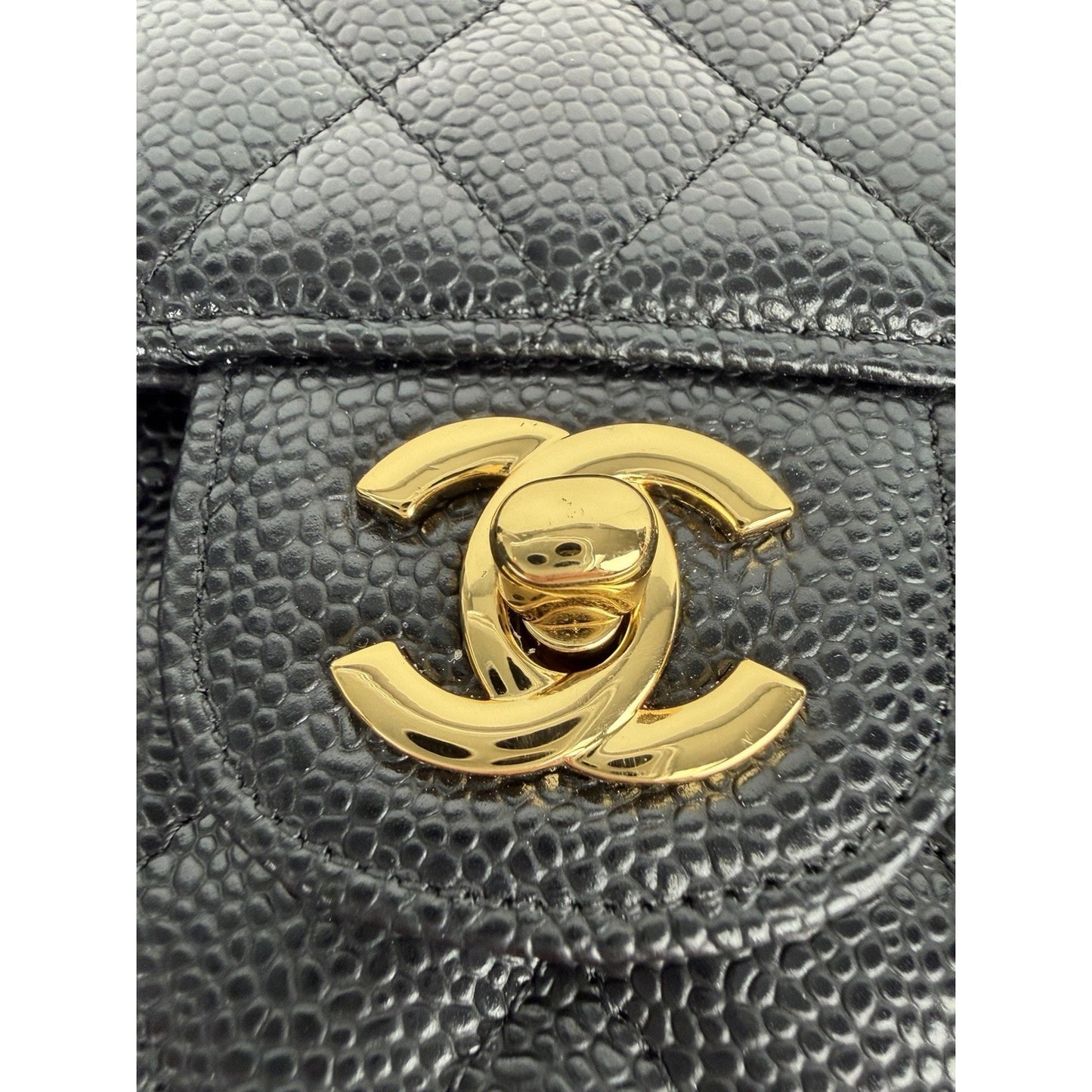 Chanel Classic Double Flap Bag Medium in Black Quilted Caviar Leather NFC D-8