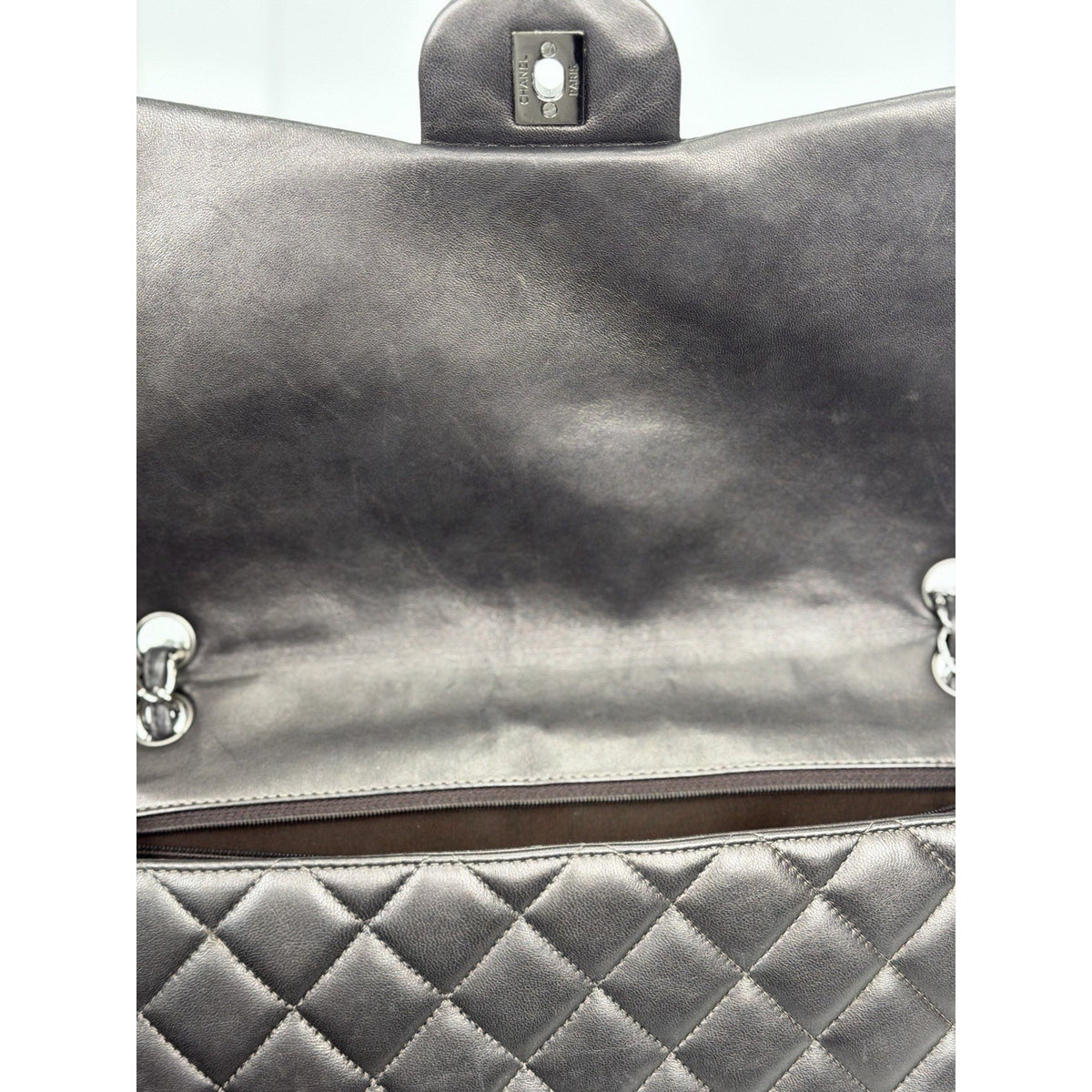 Chanel Classic Flap Bag Maxi in Metallic Dark Grey Quilted Leather 2009-2010 F-3