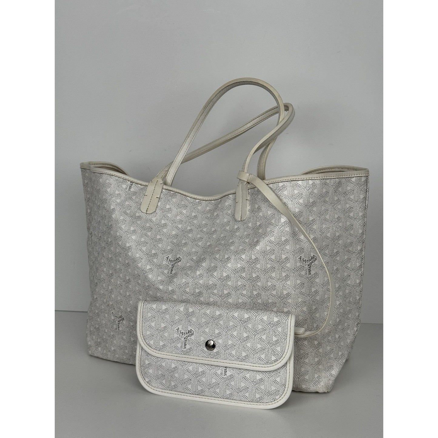 Goyard Saint Louis Tote Bag in White Goyardine Canvas with Pouch E-2