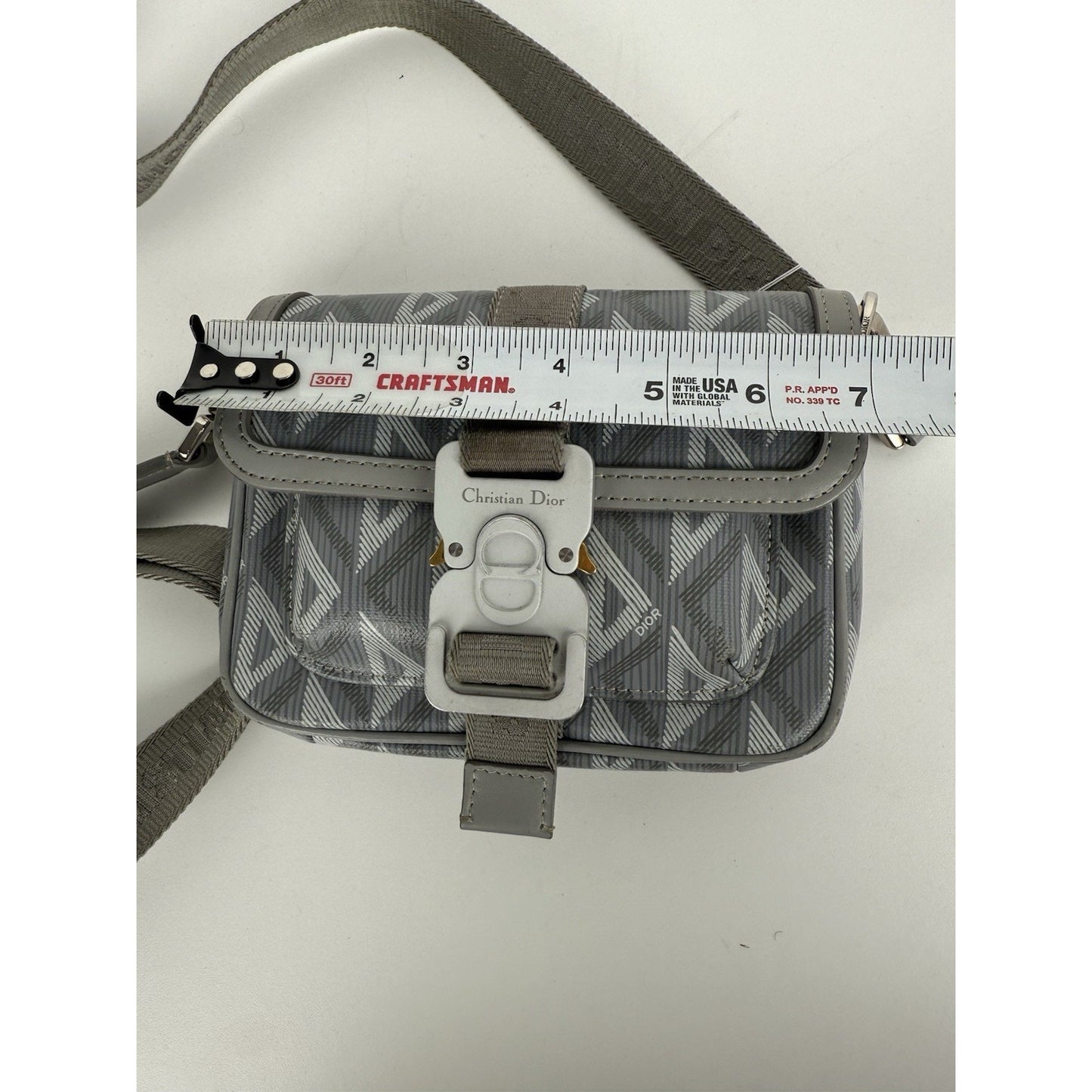 Christian Dior Hit the Road Flap Crossbody Bag CD Diamond Coated Gray Canvas