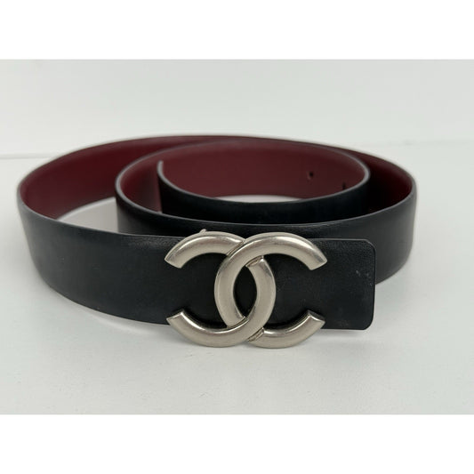 Chanel CC Belt B20 Reversible Black & Burgundy Size 32/80