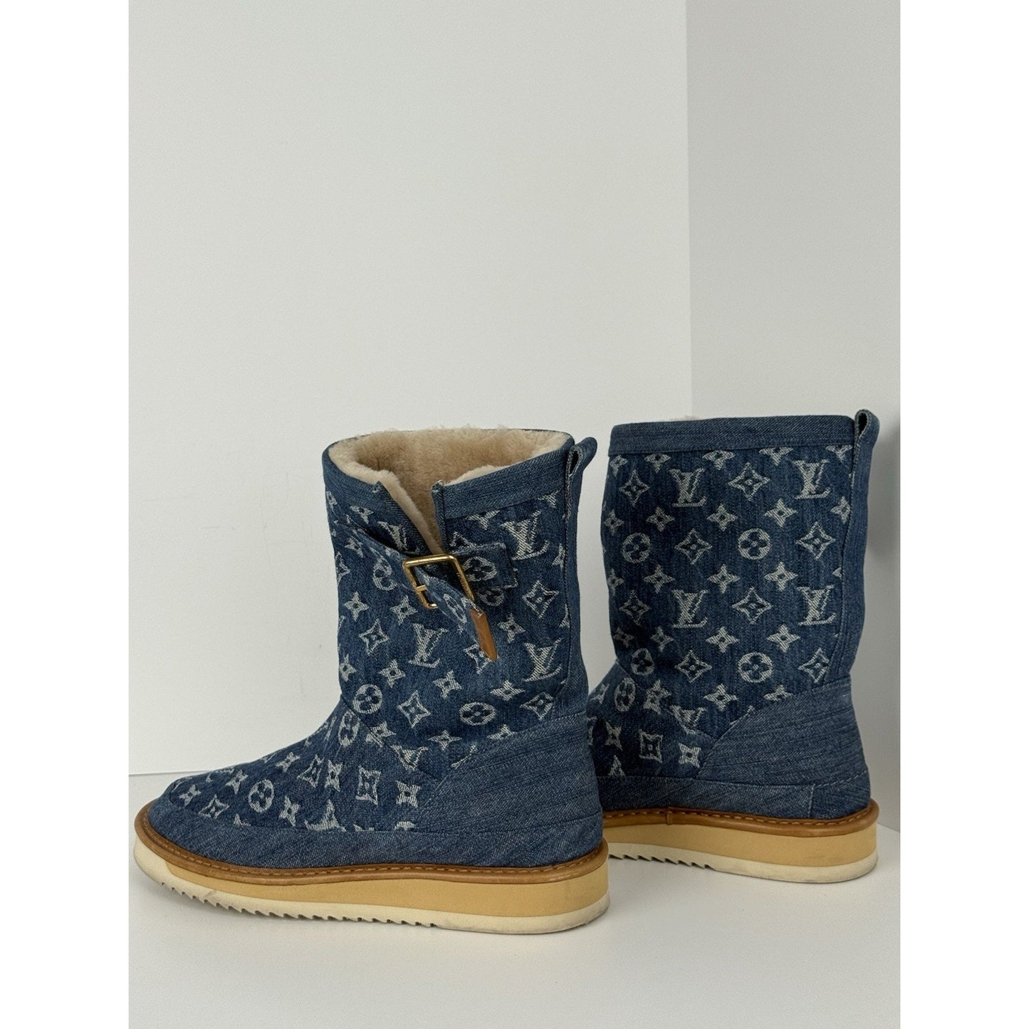 Louis Vuitton × NIGO LV Cozy Line Monogram Blue Denim Mouton Boots Men's US 8