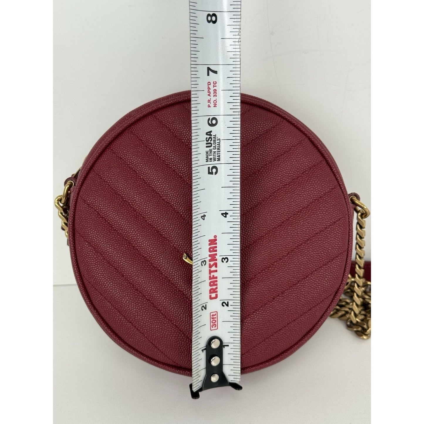 Saint Laurent Monogram Round Bag Burgundy with Gold Hardware