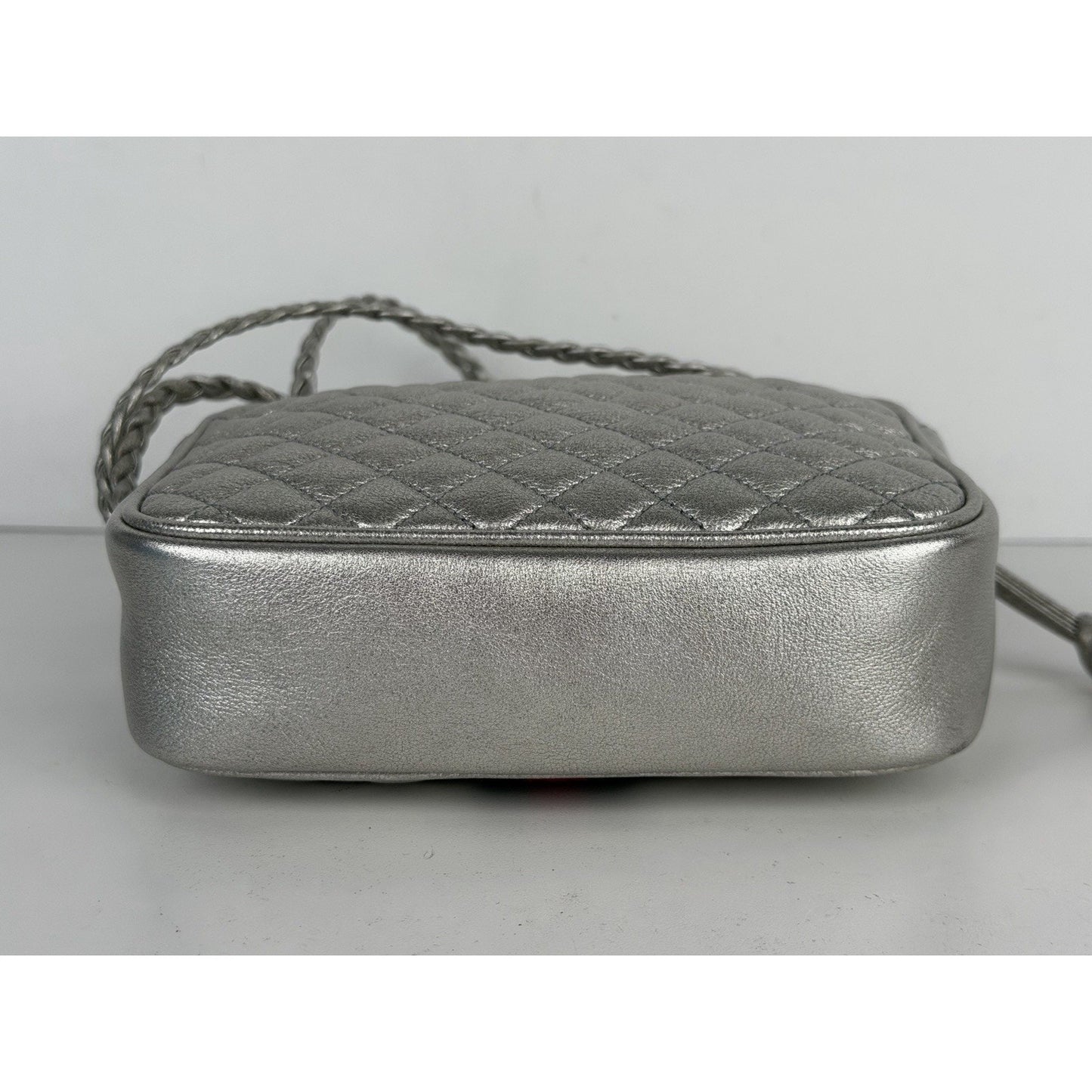 Gucci Web Ophidia Trapuntata Camera Bag Mini Quilted Silver Metallic Leather S