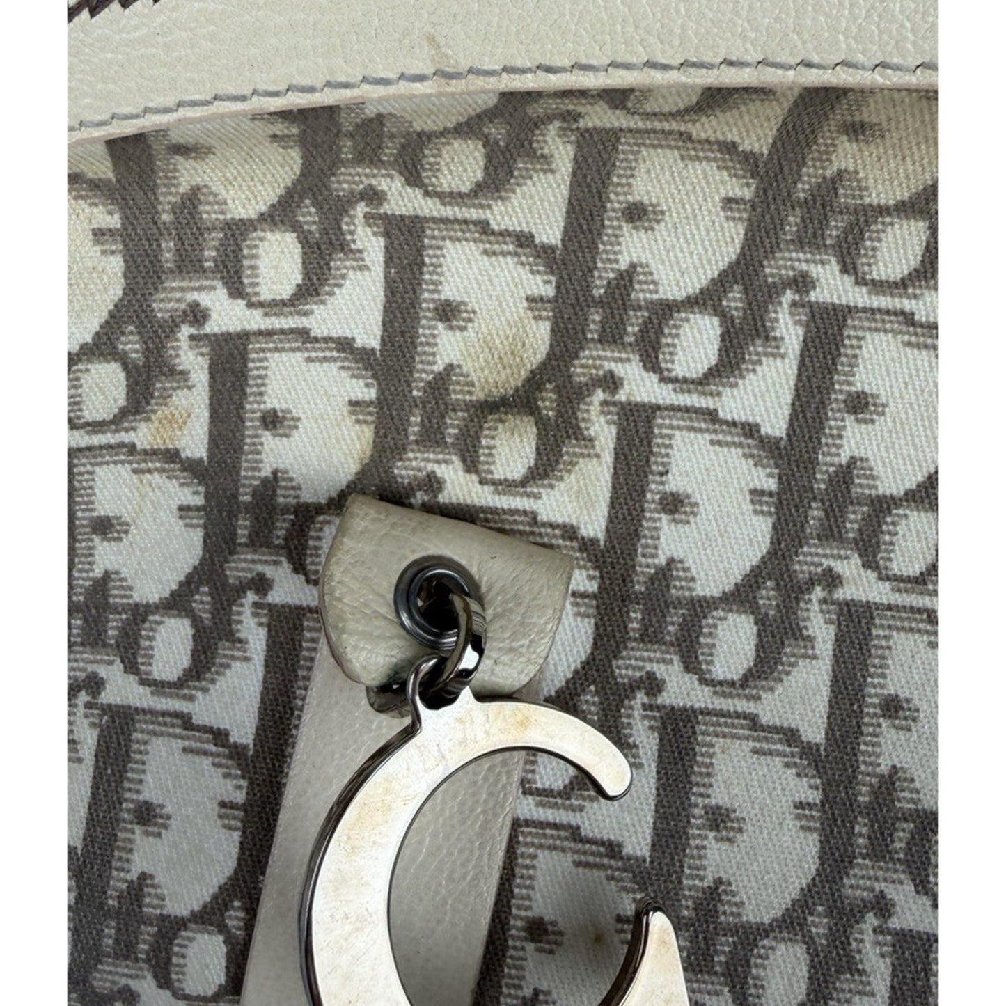 Christian Dior Trotter Bowling Bag Beige Diorissimo Canvas Floral Embroidered S7