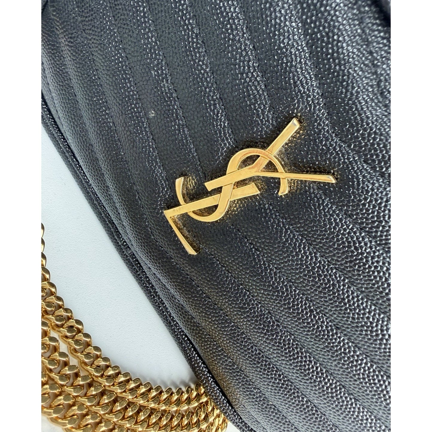 Saint Laurent Lou Mini Camera Bag in Black Grain Leather with Tassel Detail S08