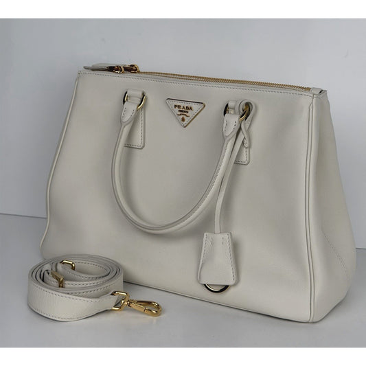 Prada Galleria Tote Bag Large in Soft White Calf Leather D9