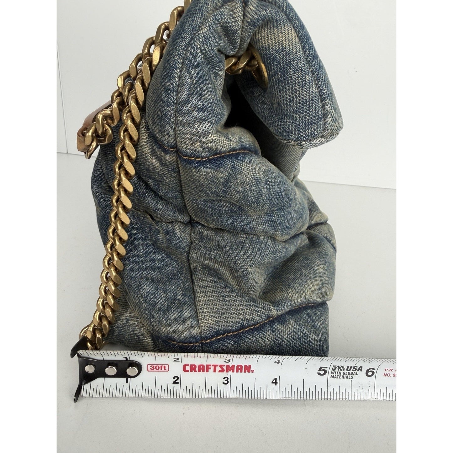 Saint Laurent Loulou Puffer Shoulder Bag Medium in Quilted Blue Denim C-9