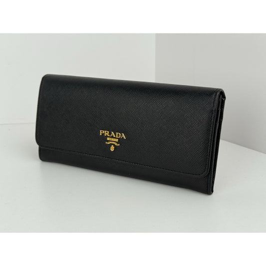 PRADA Black Leather Long Wallet