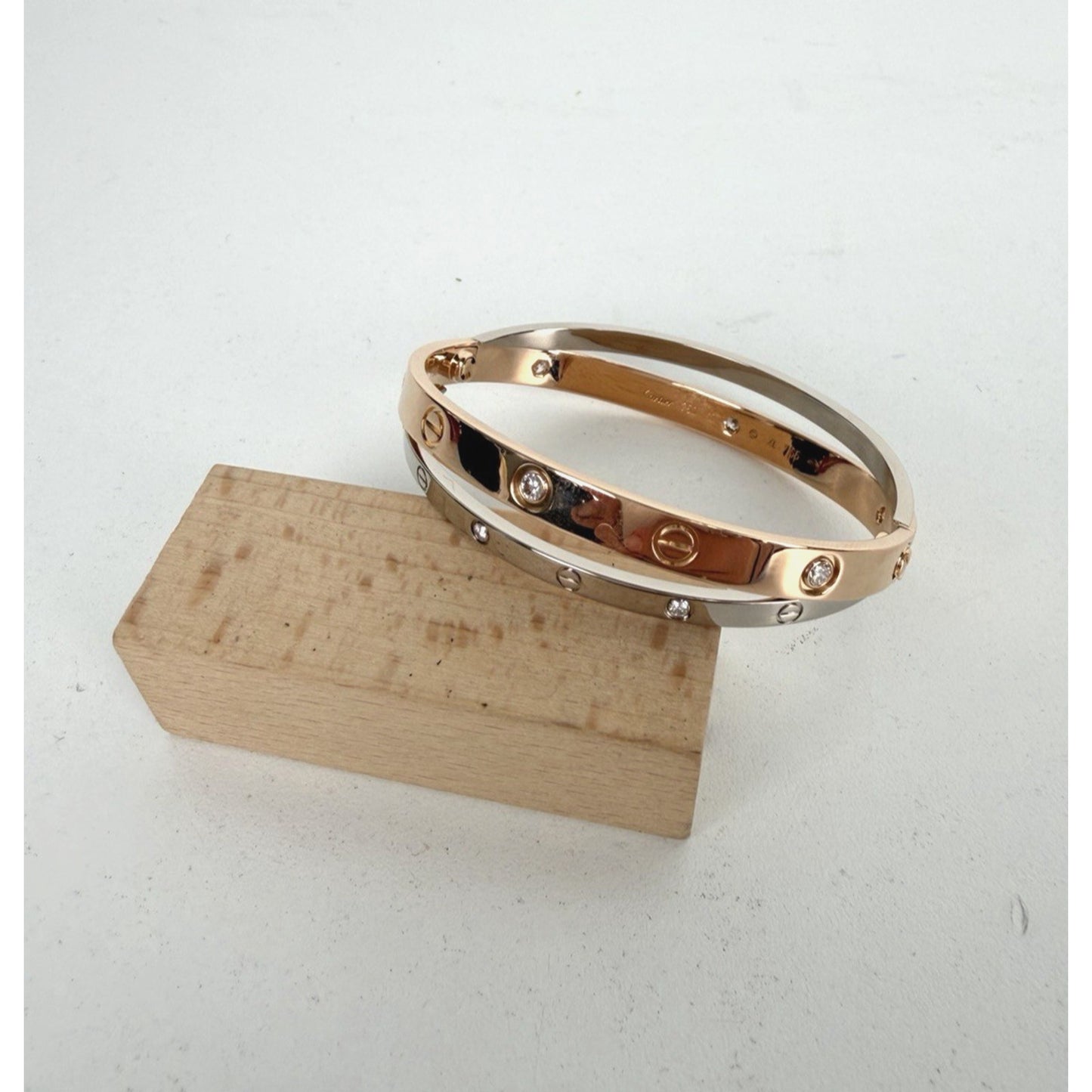 Cartier Double Love Bracelet in 18k Rose Gold & 18k White Gold with Diamonds