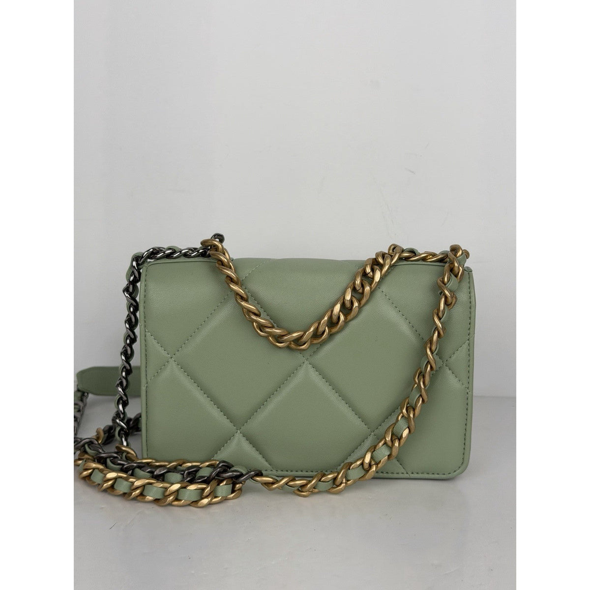 Chanel 19 Wallet on Chain Bag in Mint Green Quilted Lambskin Leather NFC B7