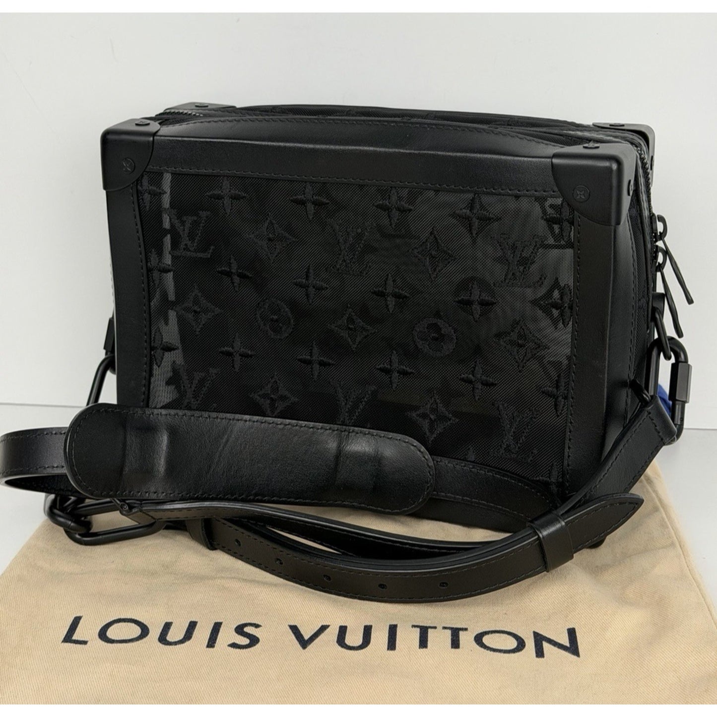 Louis Vuitton Soft Trunk Bag Black Monogram Embroidered Mesh Leather Trim2019 C5