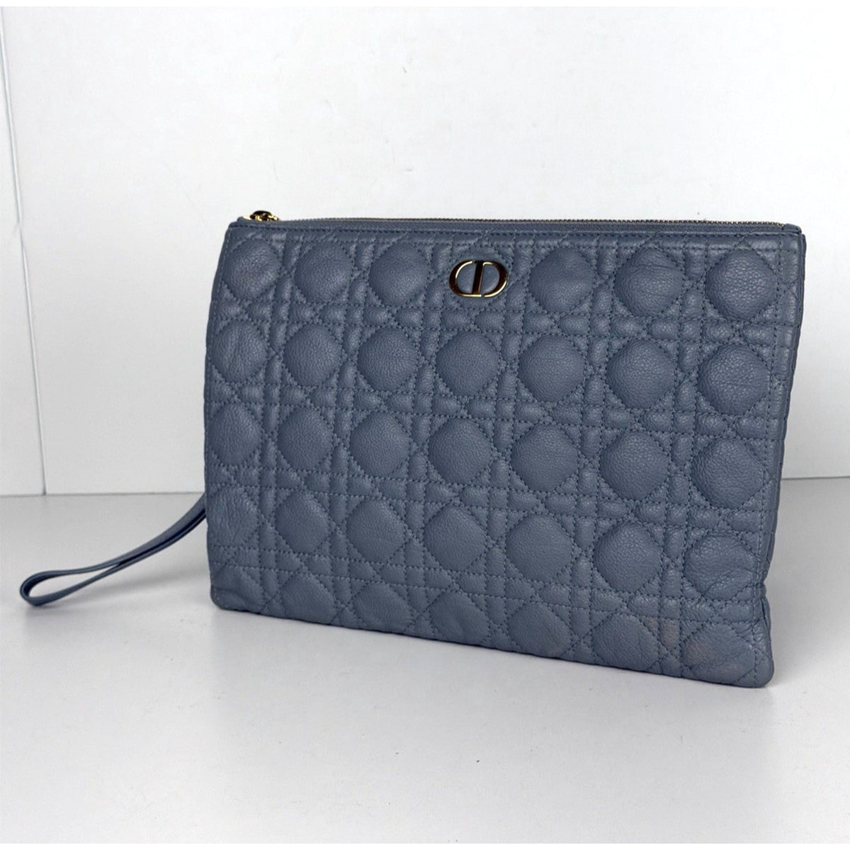 Christian Dior Caro Large Pouch Clutch Bag in Blue Quilted Calfskin Leather S03