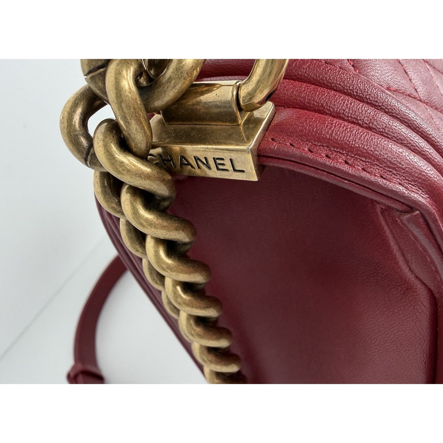 Chanel Boy Bag Large Red Leather & Aged Gold-Tone Hardware 2014 D8