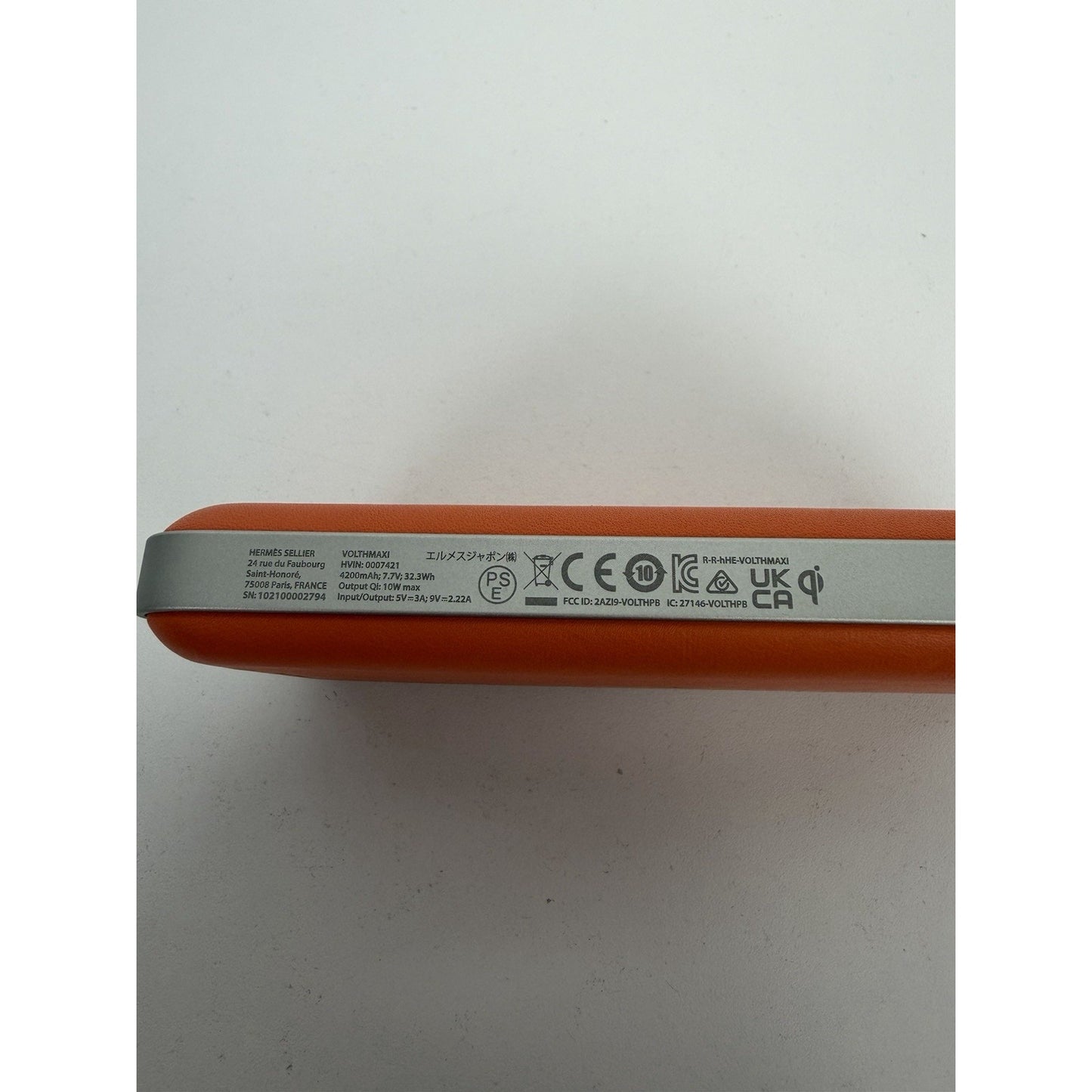 Hermes Volt'H Maxi Power Bank Orange Swift Calfskin Leather & Aluminum Frame K3