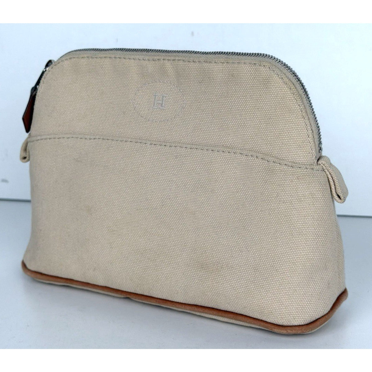 Hermes Cotton Canvas Toile Mini Bolide Travel Cosmetic Pouch Bag in Beige
