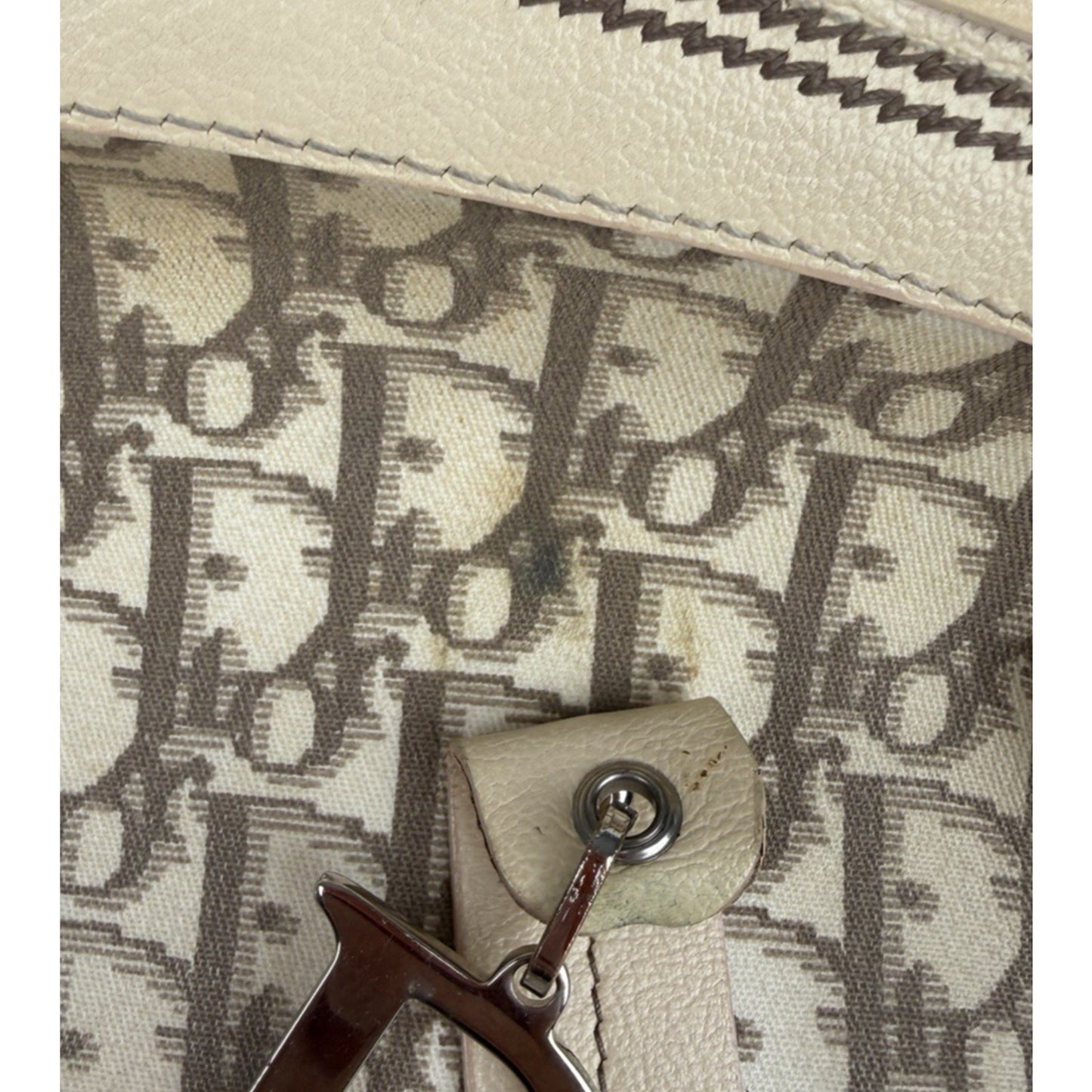 Christian Dior Trotter Bowling Bag Beige Diorissimo Canvas Floral Embroidered S7