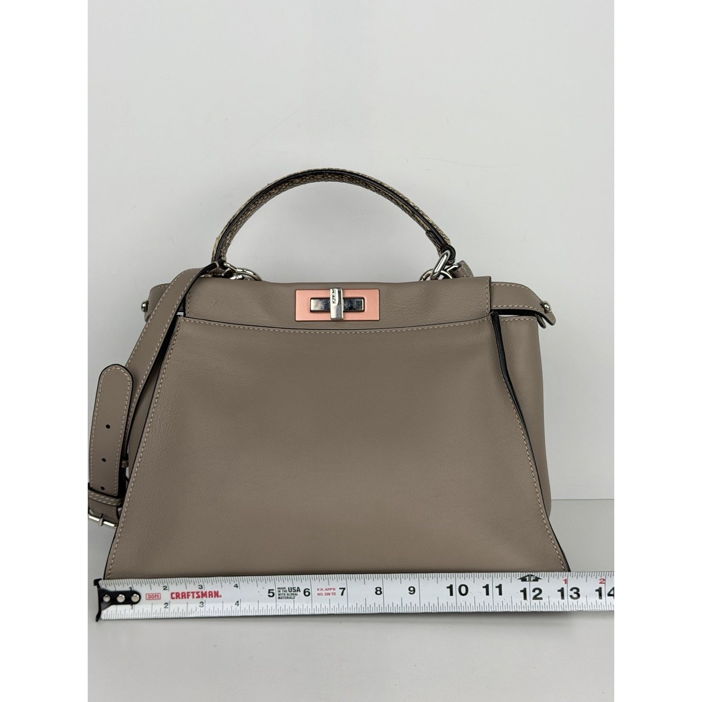 Fendi Peekaboo Python-Trimmed Medium in Taupe Leather for Women B6