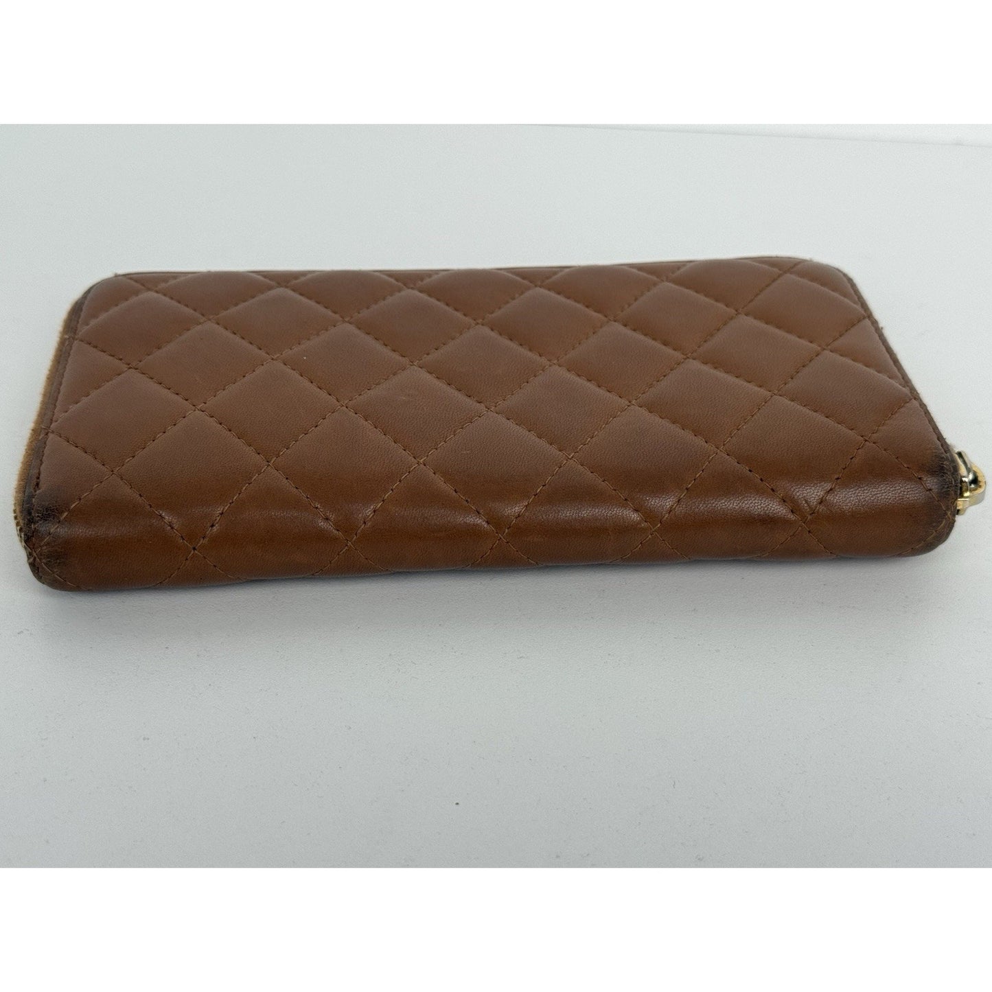 Chanel Timeless Quilted Leather Zip Around Wallet Brown with Gold Hardware