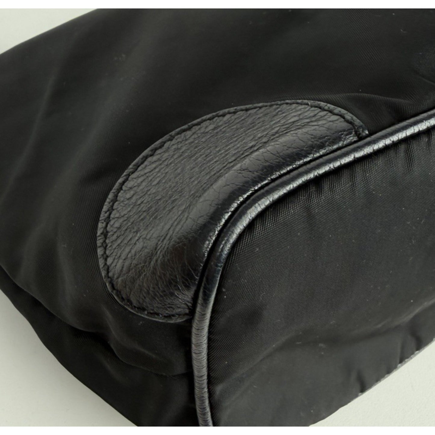Prada Tessuto Nylon Shoulder Bag in Black Nylon with Leather Trim Vintage S08
