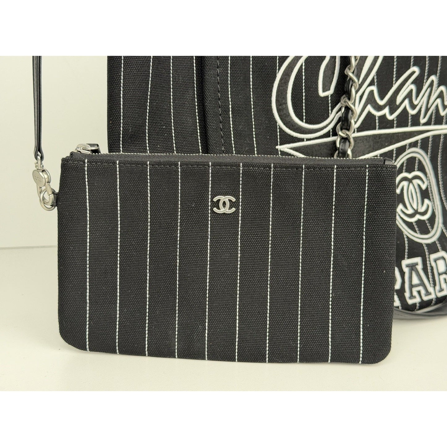 Chanel Deauville Large Shopping Tote Bag in Black and White Striped Canvas R1