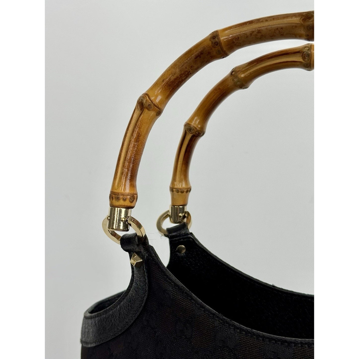 Gucci GG Canvas Tote Bag in Black with Bamboo Handles D-7