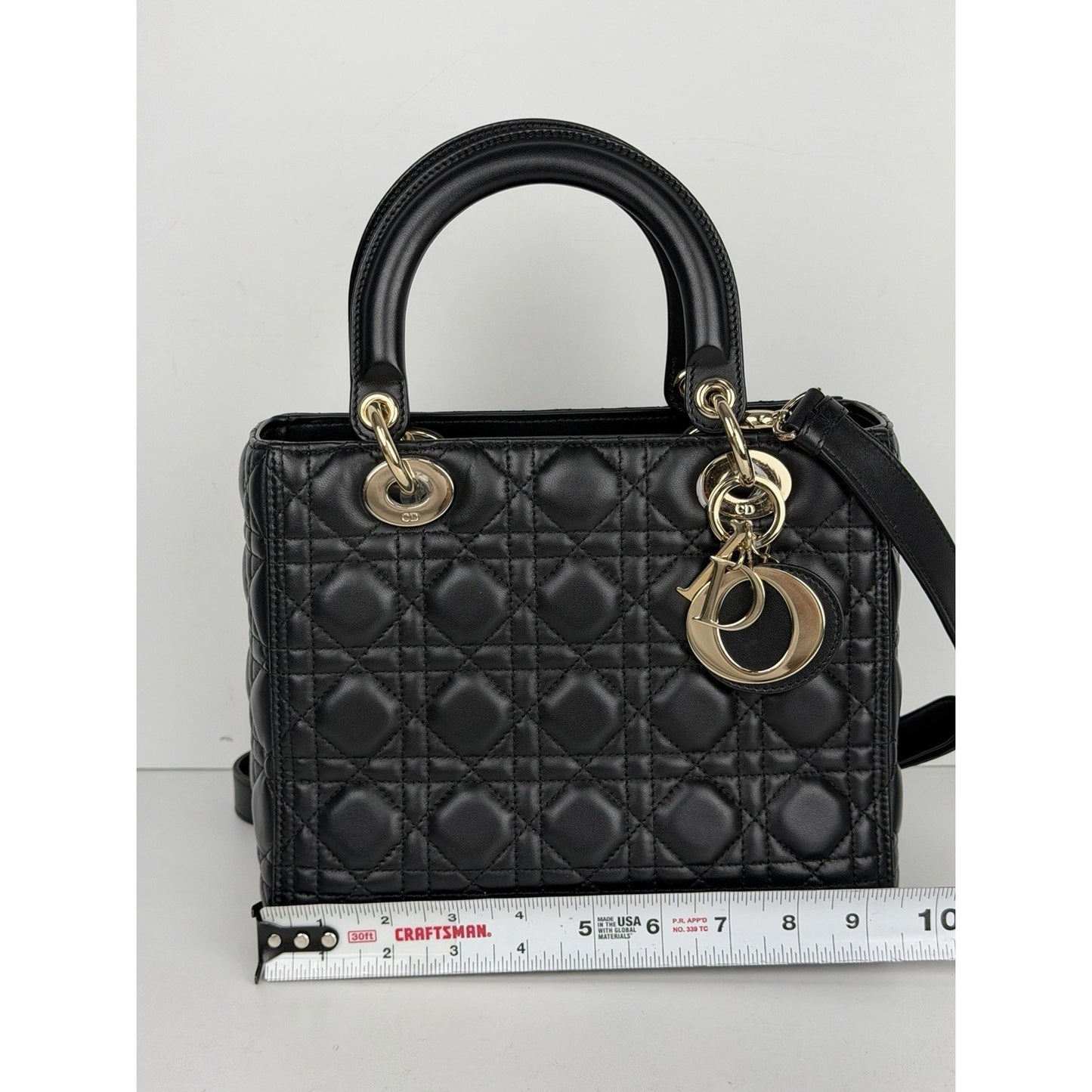 Christian Dior Medium Lady Dior Shoulder Bag in Black Lambskin Leather 2021 C6