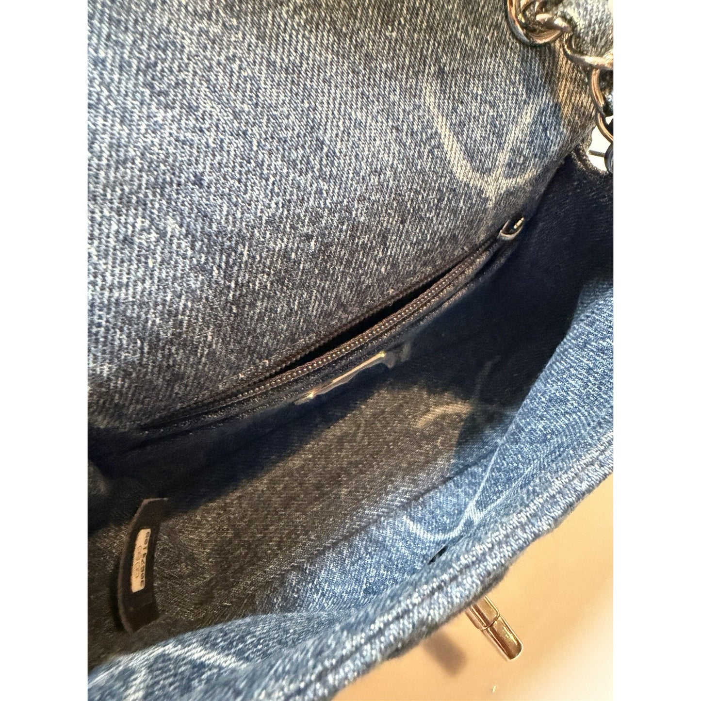 Chanel Square Classic Single Flap Bag Quilted CC Printed Denim Mini
