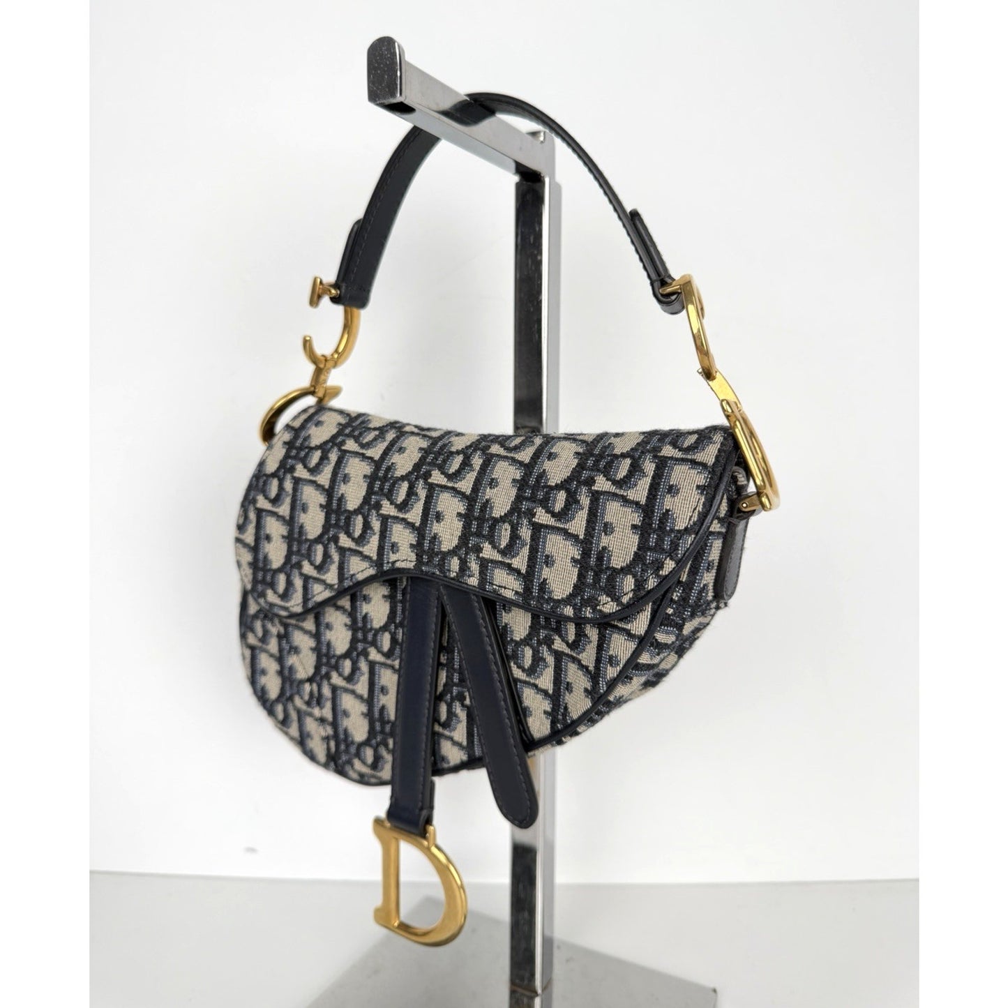 Dior Saddle Bag Mini in Blue Oblique Jacquard Canvas Gold-Tone Hardware 2018 C-9