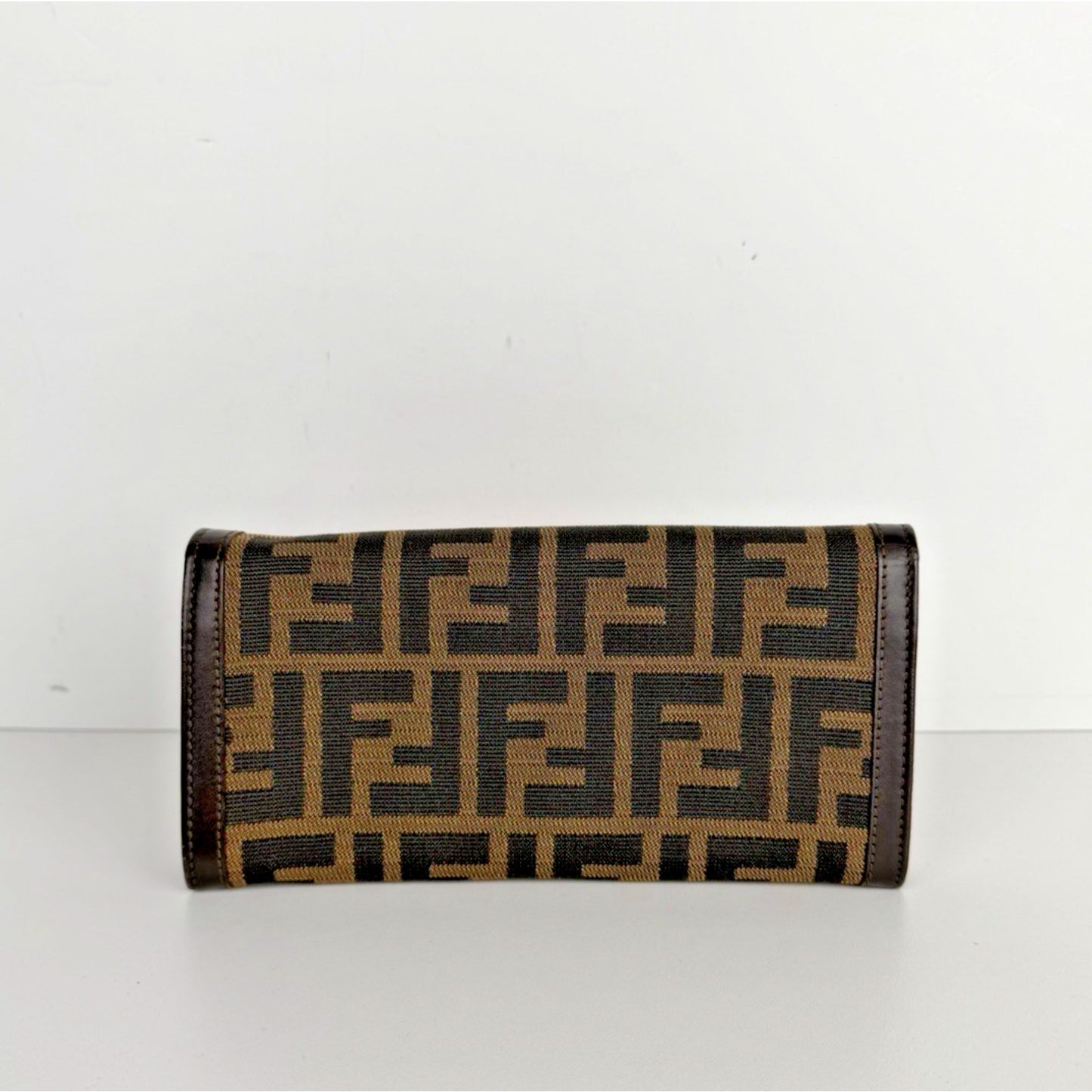 Fendi Zucca Long Vintage Wallet in Brown FF Monogram Canvas with Leather Trim K2