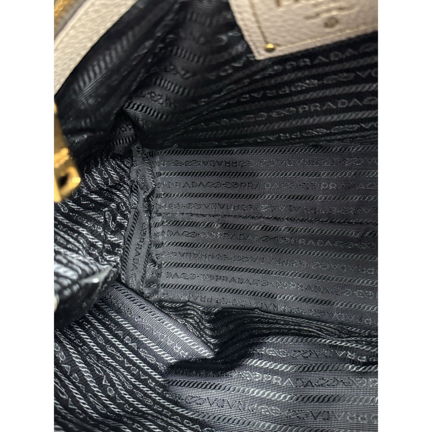 Prada Vitello Phenix Taupe Leather Logo Hobo Shoulder Bag