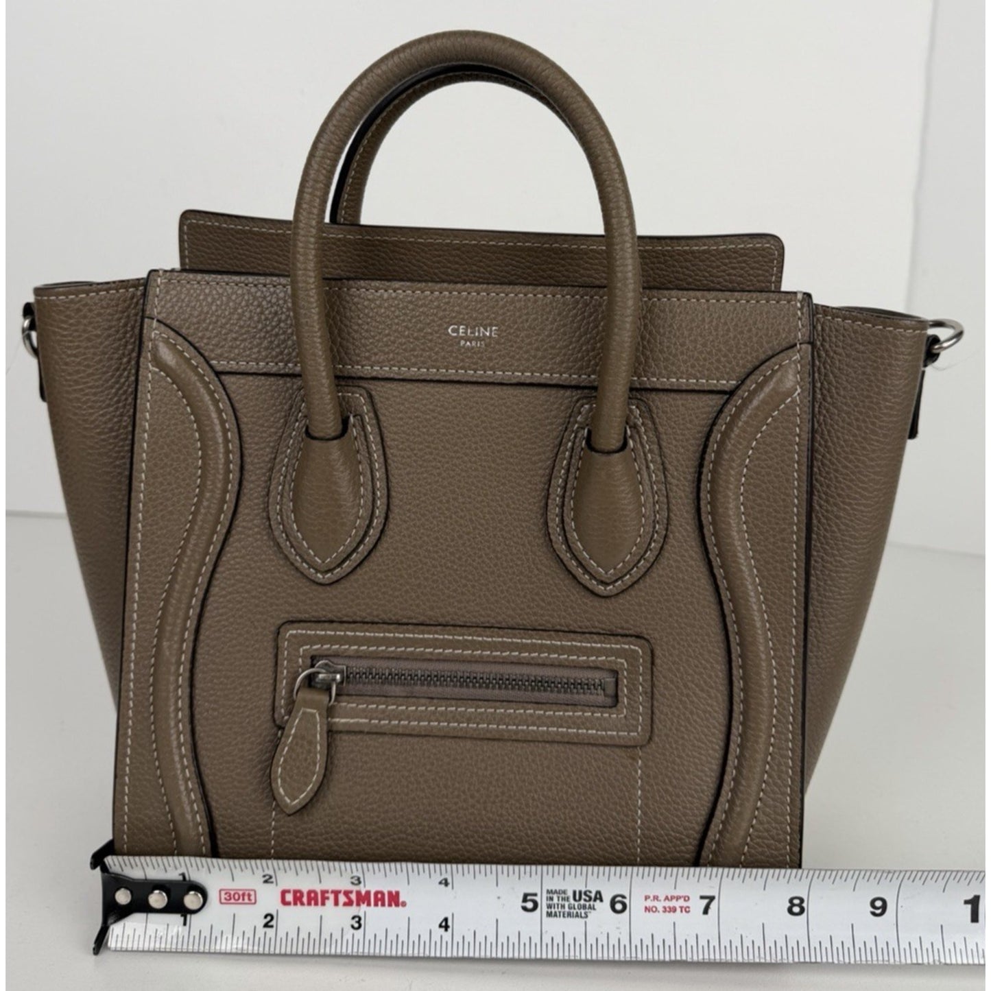 Celine Luggage Nano Bag in "Souris" Taupe Shade Drummed Calfskin Leather S05