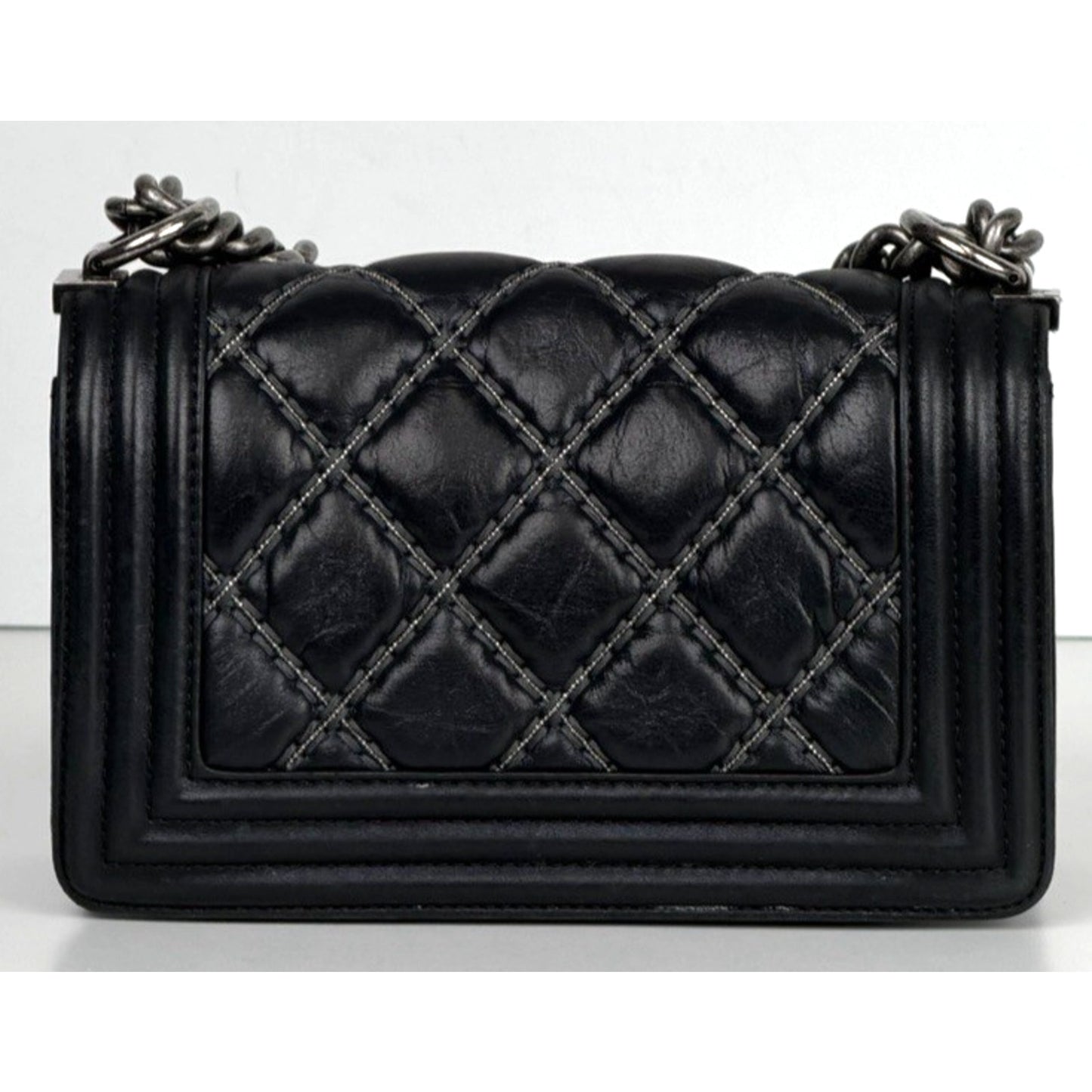 Chanel Boy Bag Small in Black Beaded Double Stitch with Gunmetal Chain 2017 E-3