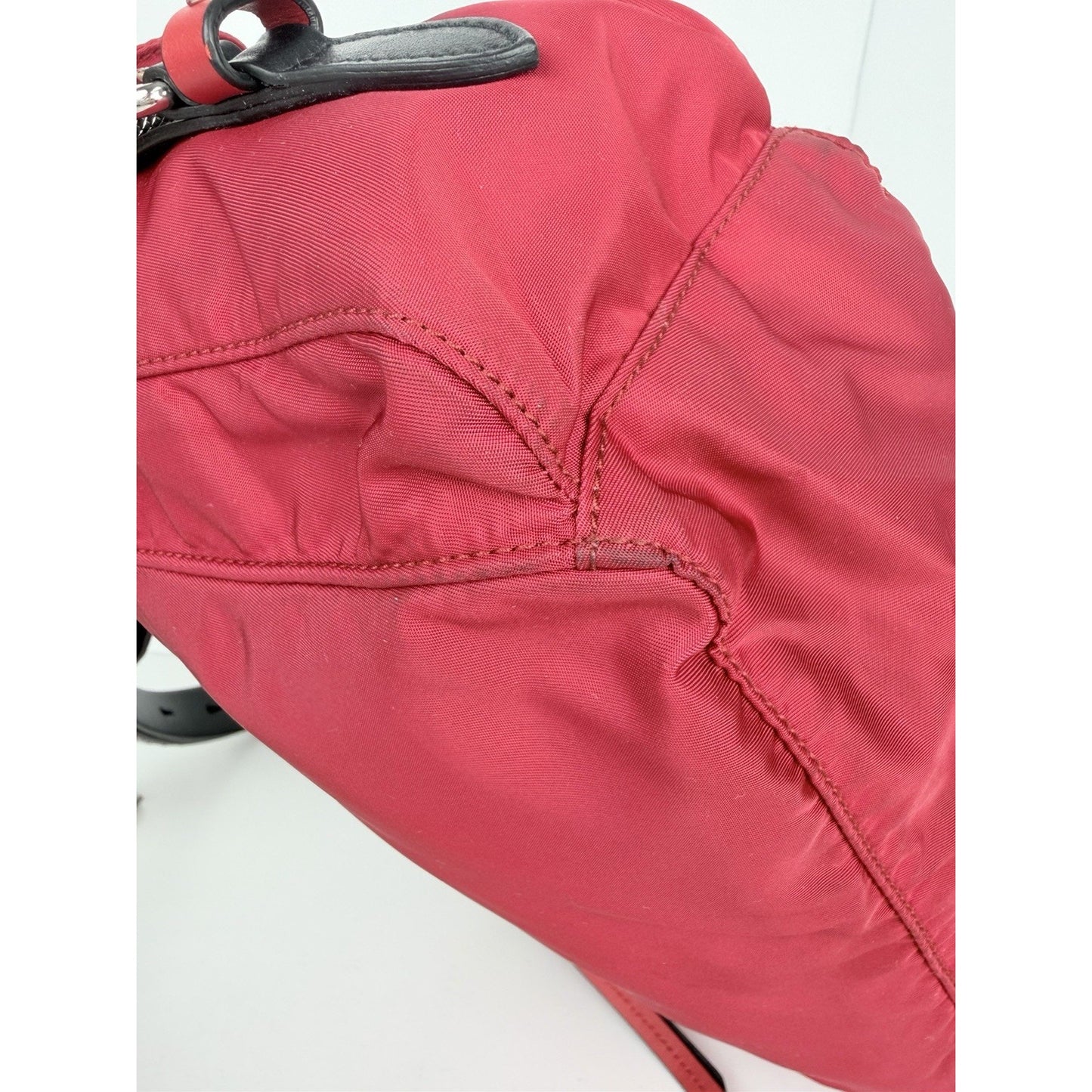 Prada New Vela Studded Messenger Medium in Cherry Red Nylon and Leather Trim S