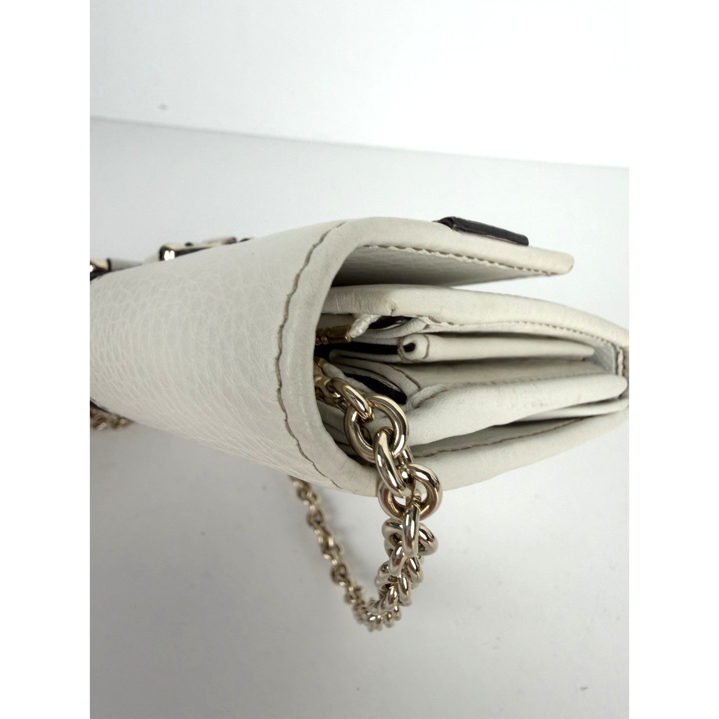 Gucci Horsebit Chain Clutch Web Wallet in White Leather Gold-Tone Hardware