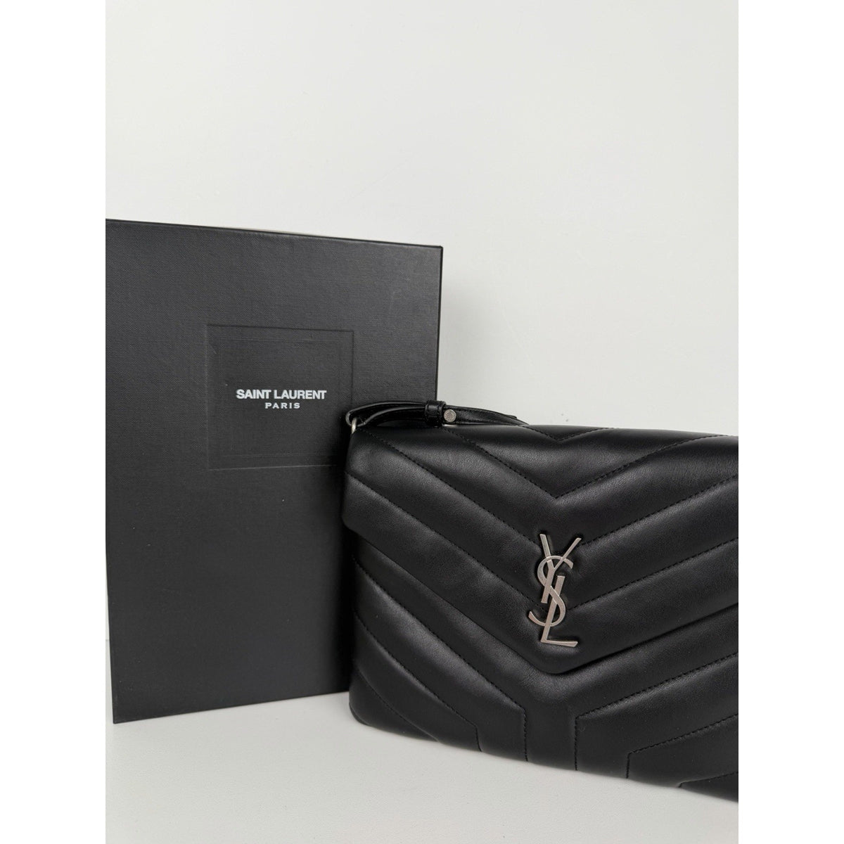 Saint Laurent Loulou Crossbody Bag Small in Black Chevron Quilted Leather S-10