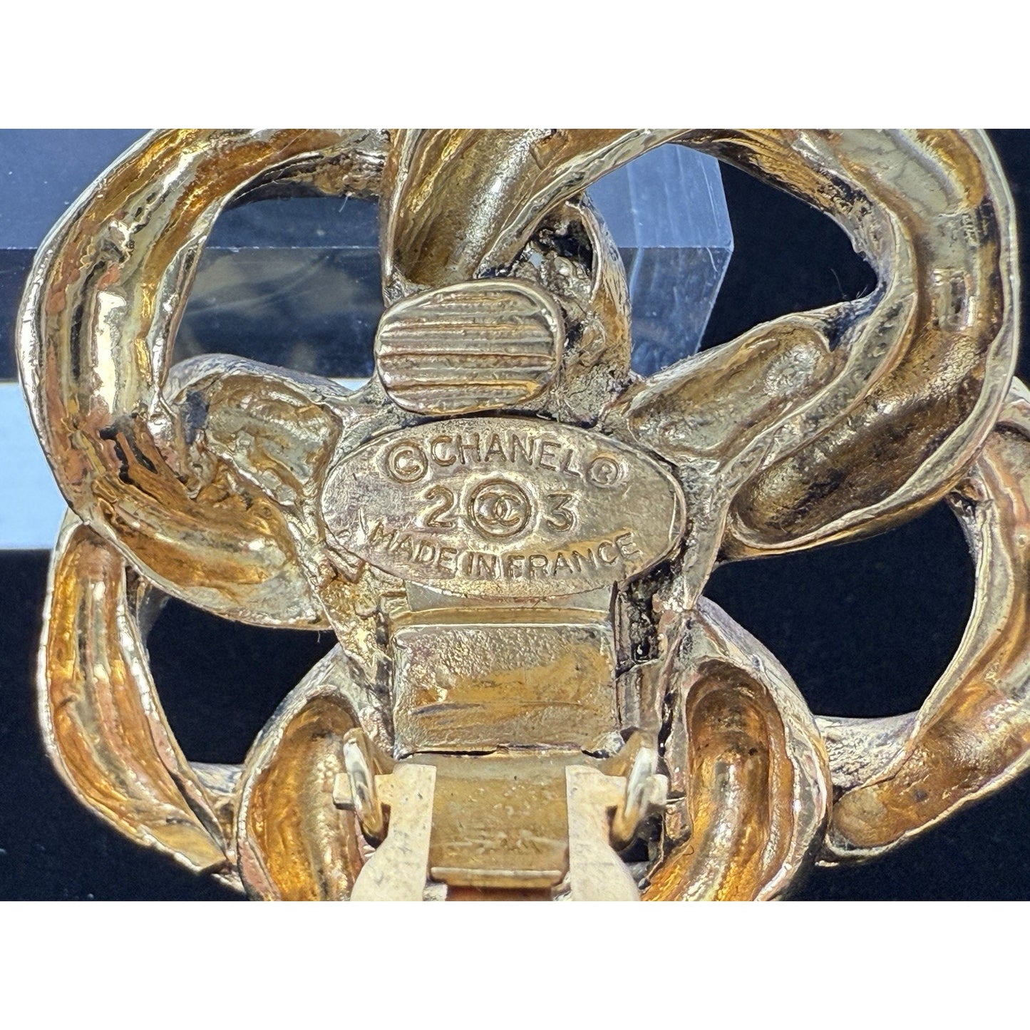 Chanel Gold Chain Flower Clip on Earrings 1980s
