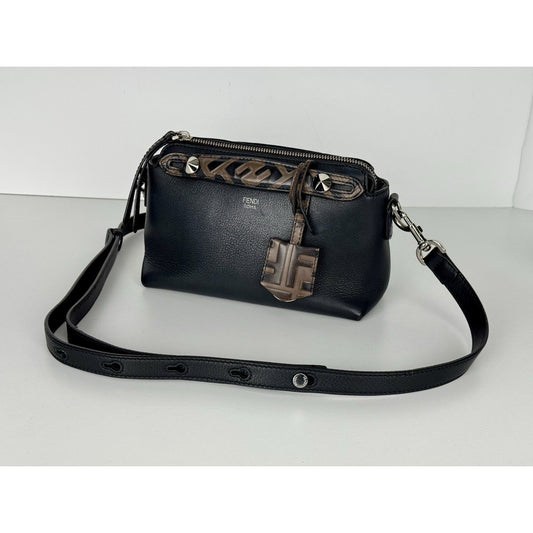Fendi By The Way Mini Bag Black Leather Brown Trim B-1