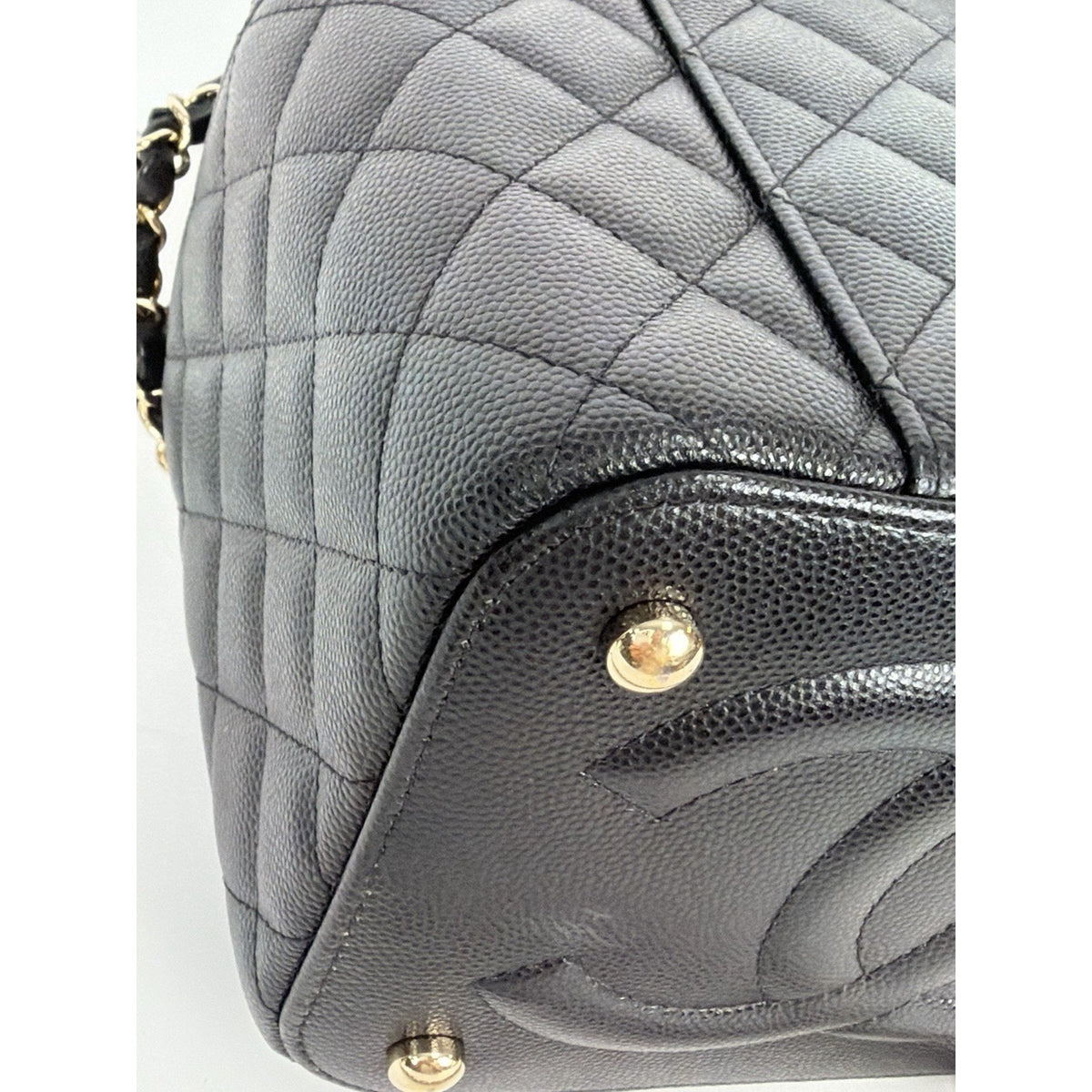 Chanel Vanity Case Top Handle Crossbody Bag Black Quilted Caviar Leather NFC F3
